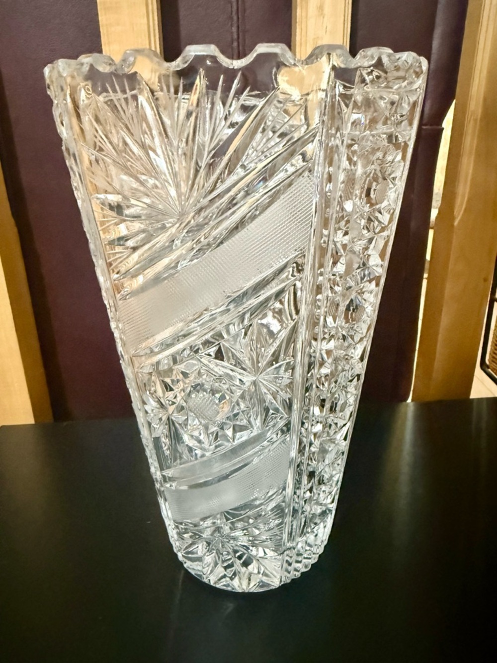Vintage Heavy Bohemian Lead Crystal Vase - 6lb Hand-Cut 15-Point Star Base